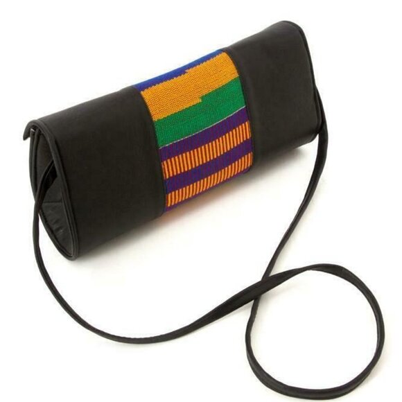 African Kente Cloth and Faux Leather Purse - Picture 2 of 2